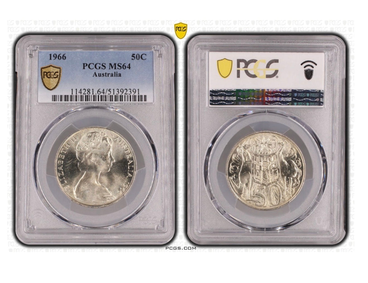 1966 Australian Round 50 Cent Silver Coin | PCGS MS64