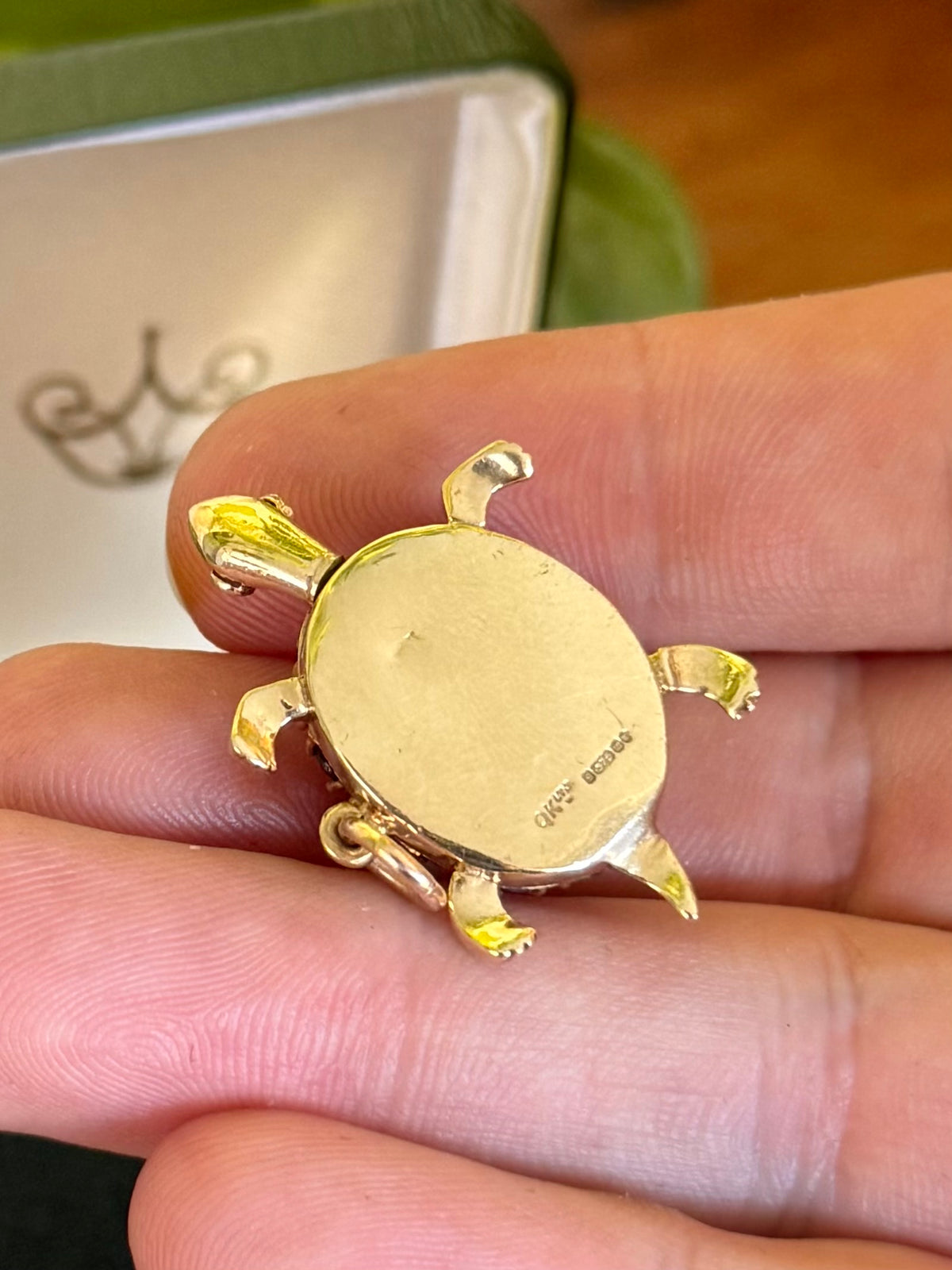 Vintage 9ct Gold Turtle Pendant with Tiger’s Eye & Garnets
