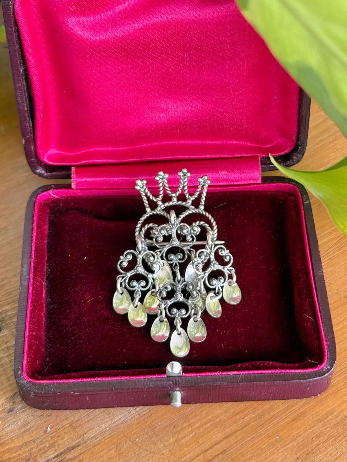 Jacob Rongve Norwegian 925 Silver Heart Crown Sølje Brooch | Circa 1940s