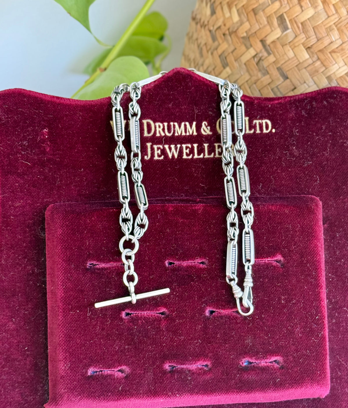 Antique Australian Sterling Silver Fob Chain Necklace | Twisted & Coiled Links | Circa 1900s