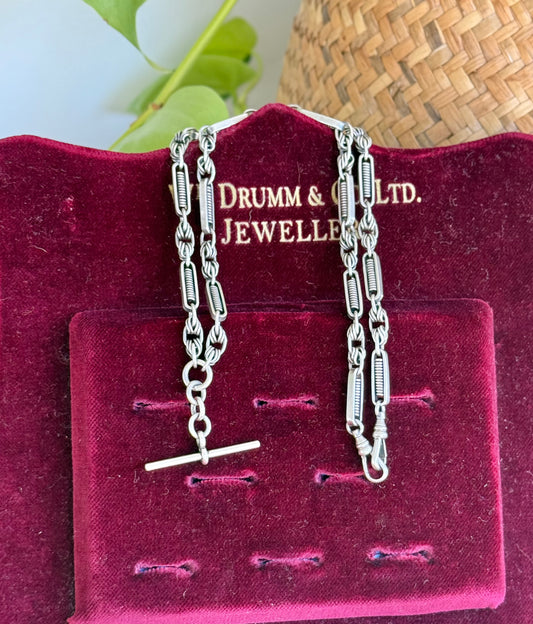 Antique Australian Sterling Silver Fob Chain Necklace | Twisted & Coiled Links | Circa 1900s