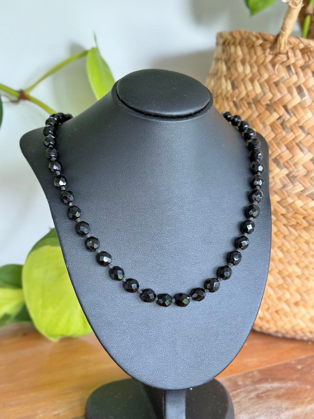Faceted French Jet Necklace with Sterling Silver Findings