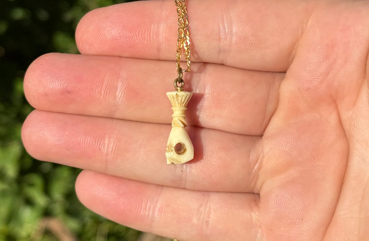 Paris Exposition Souvenir 1867 - Stanhope Picture Viewer | Antique Carved Bone Fist Pendant