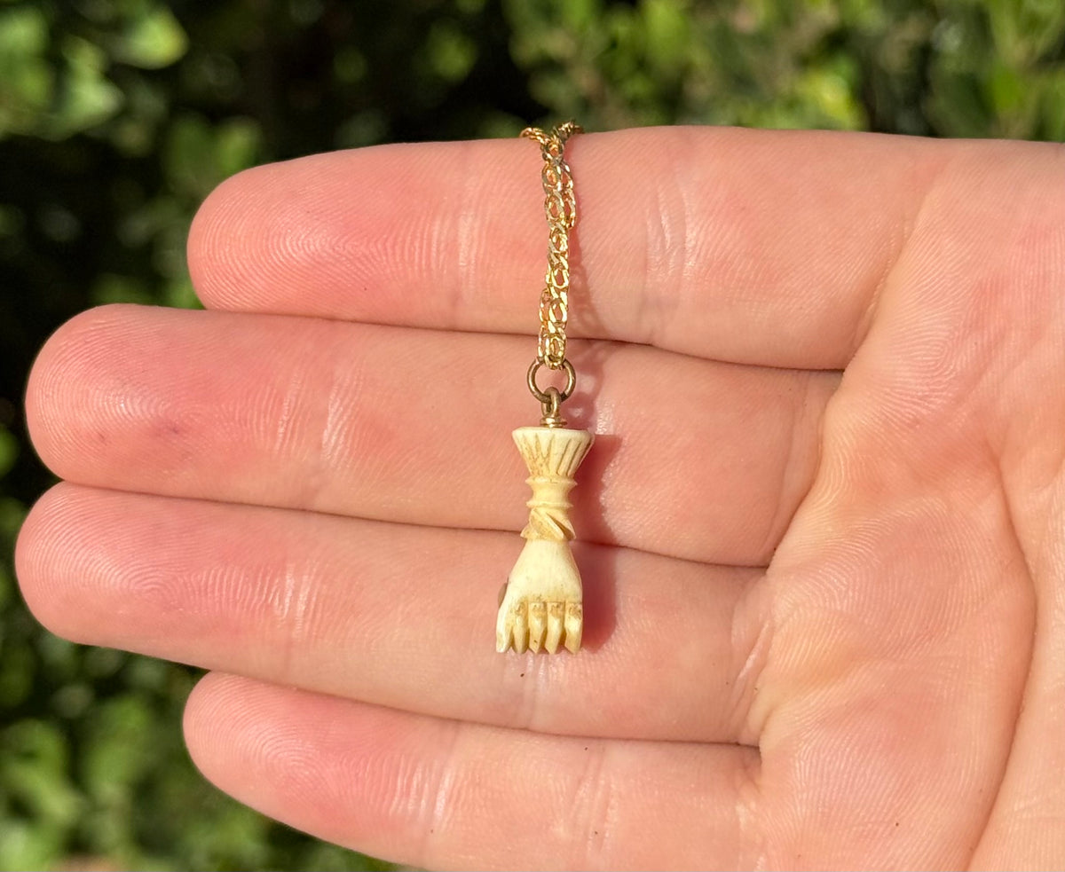 Paris Exposition Souvenir 1867 - Stanhope Picture Viewer | Antique Carved Bone Fist Pendant