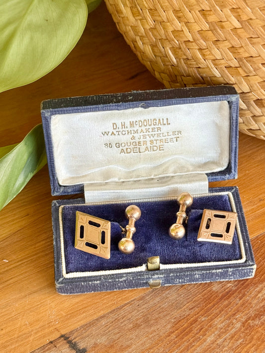 9ct Gold Diamond-Shaped Cufflinks | Circa 1940s Australian