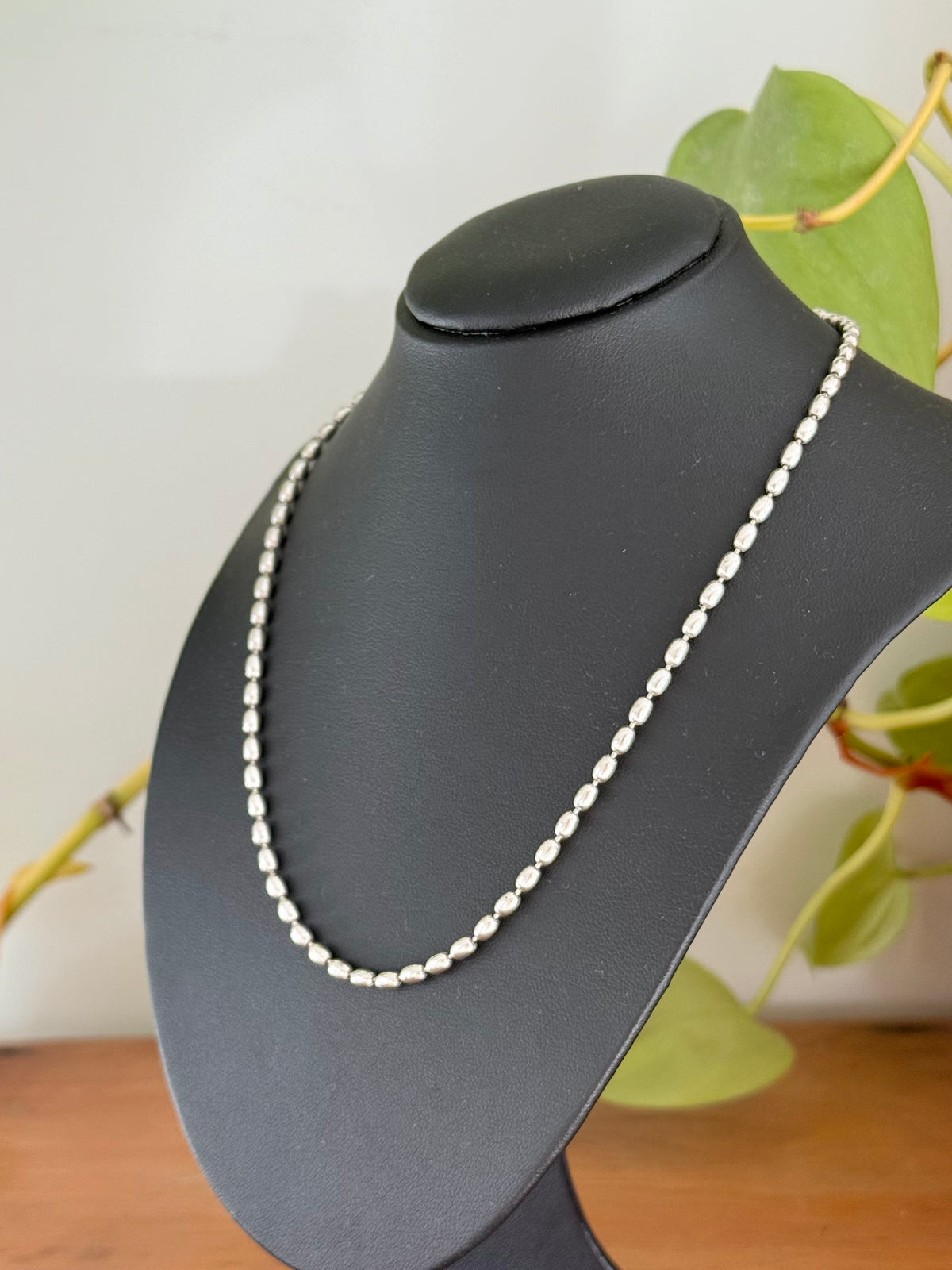 Sterling Silver Oval Beaded Necklace | Vintage Stamped 45cm