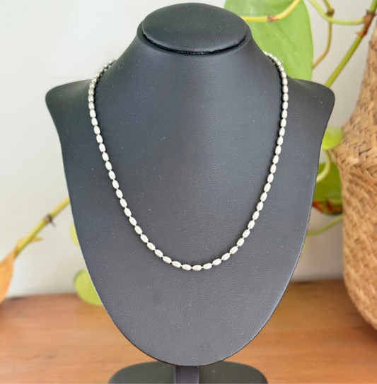 Sterling Silver Oval Beaded Necklace | Vintage Stamped 45cm