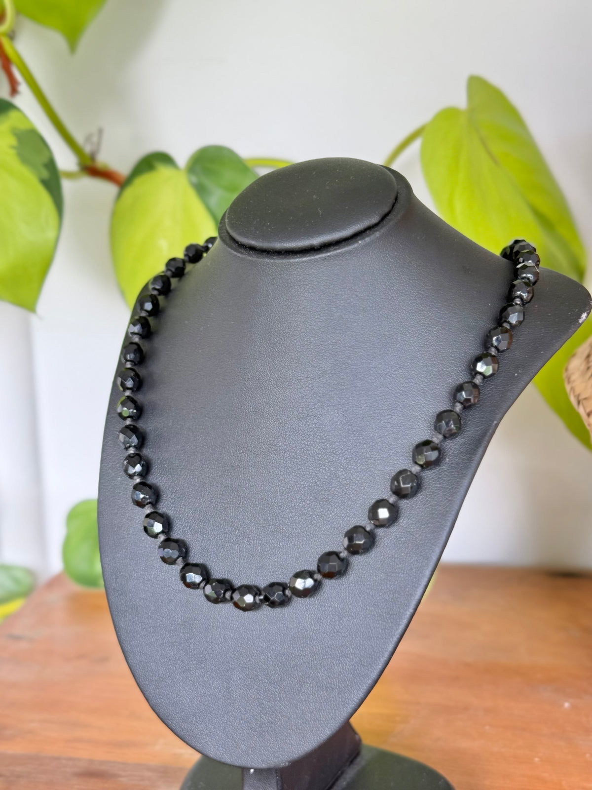 Faceted French Jet Necklace with Sterling Silver Findings