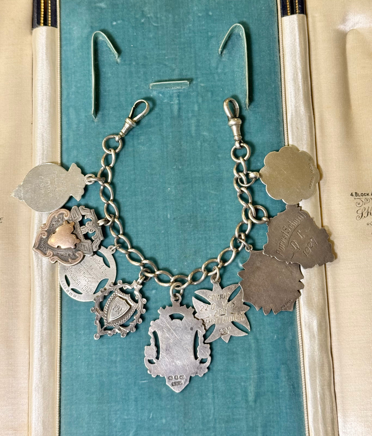 Sterling Silver Bracelet Featuring 9 Antique Hallmarked Fob Medals | Circa 1890 - 1920