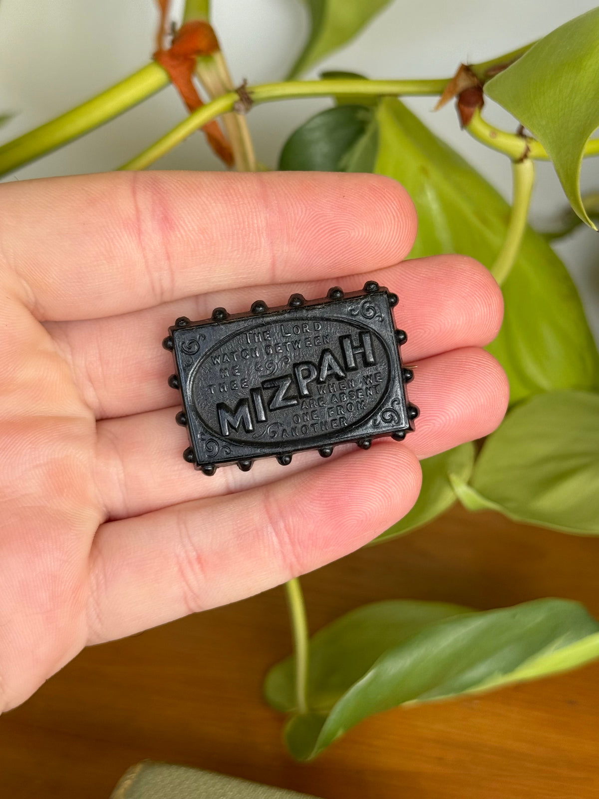 Victorian Whitby Jet Mizpah Brooch | Rare Sentimental Keepsake
