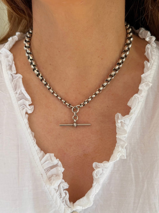 Antique Sterling Silver Graduated Faceted Belcher Fob Chain - c1900