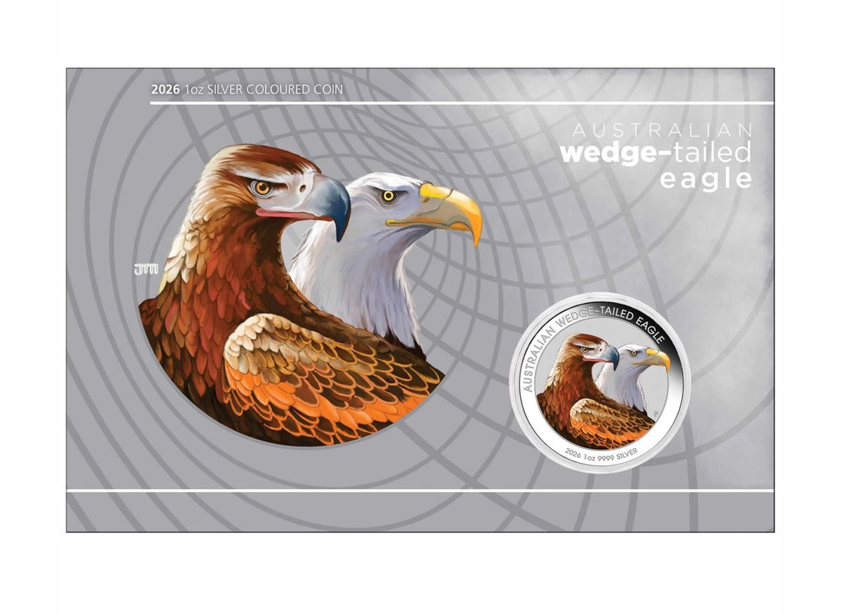2026 Perth Mint Wedge-Tailed Eagle 1oz Silver Coloured Coin, 2500 Mintage
