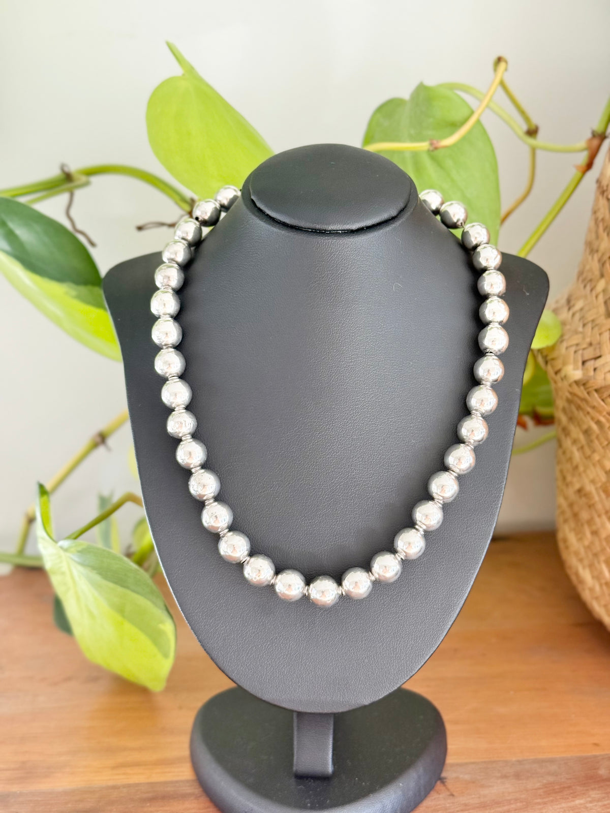 Vintage Mexican Sterling Silver Bead Necklace – 42.5cm, Marked