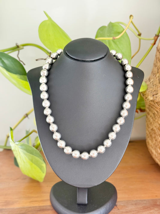 Vintage Mexican Sterling Silver Bead Necklace – 42.5cm, Marked