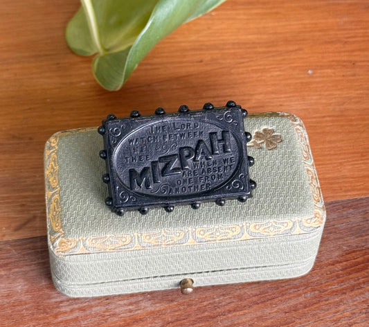 Victorian Whitby Jet Mizpah Brooch | Rare Sentimental Keepsake
