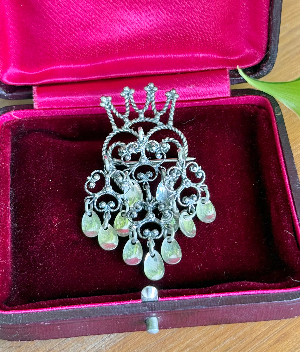 Jacob Rongve Norwegian 925 Silver Heart Crown Sølje Brooch | Circa 1940s