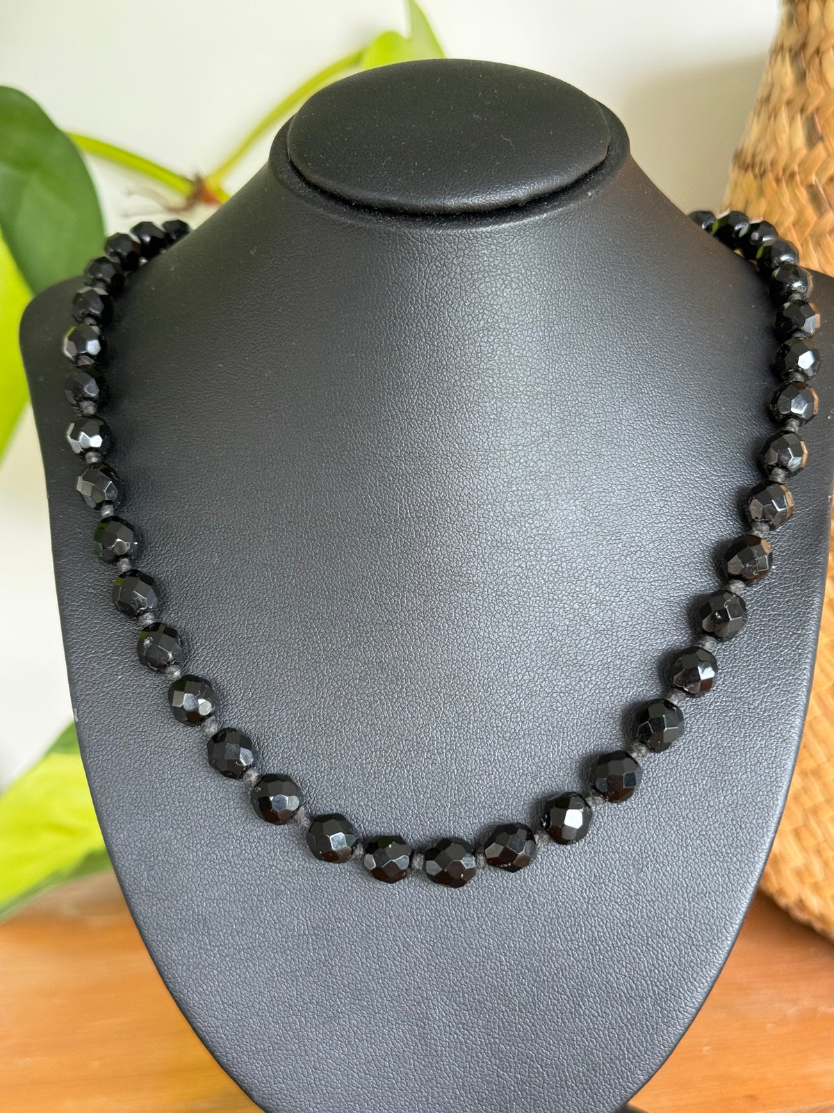 Faceted French Jet Necklace with Sterling Silver Findings