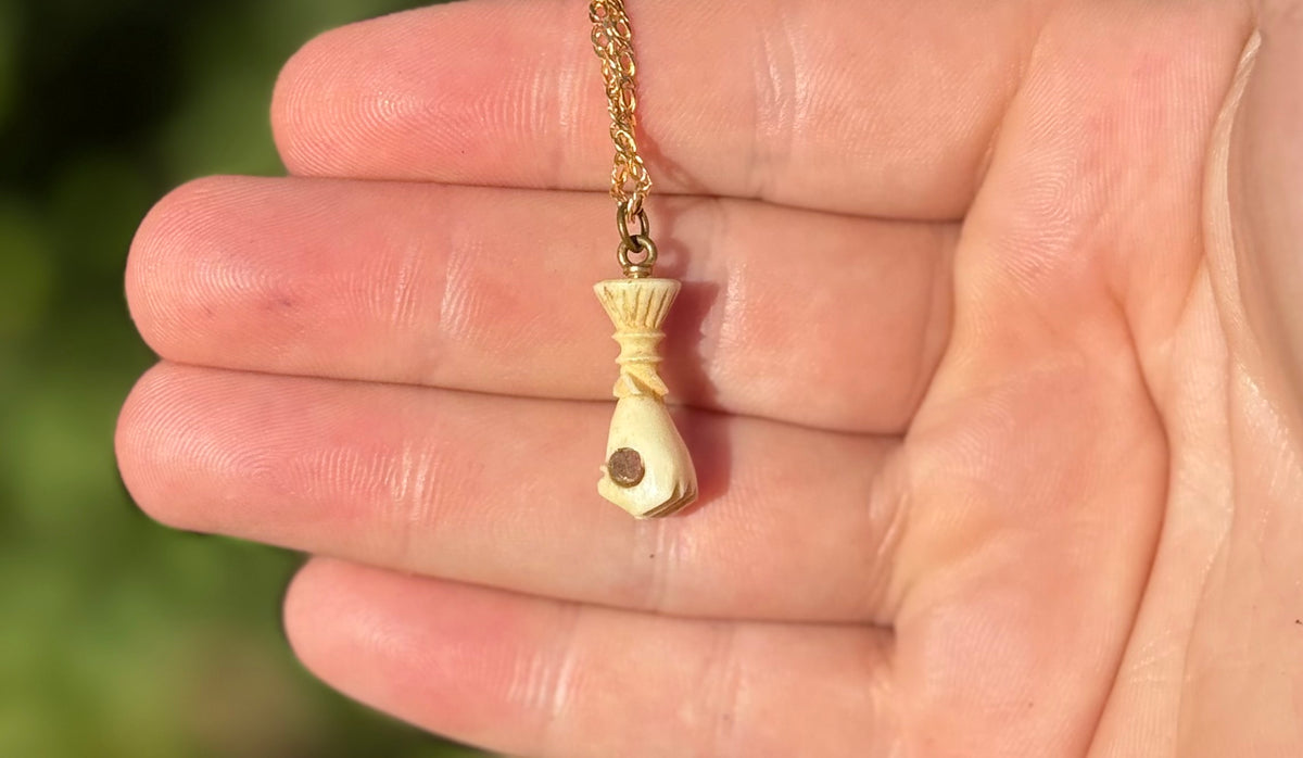 Paris Exposition Souvenir 1867 - Stanhope Picture Viewer | Antique Carved Bone Fist Pendant