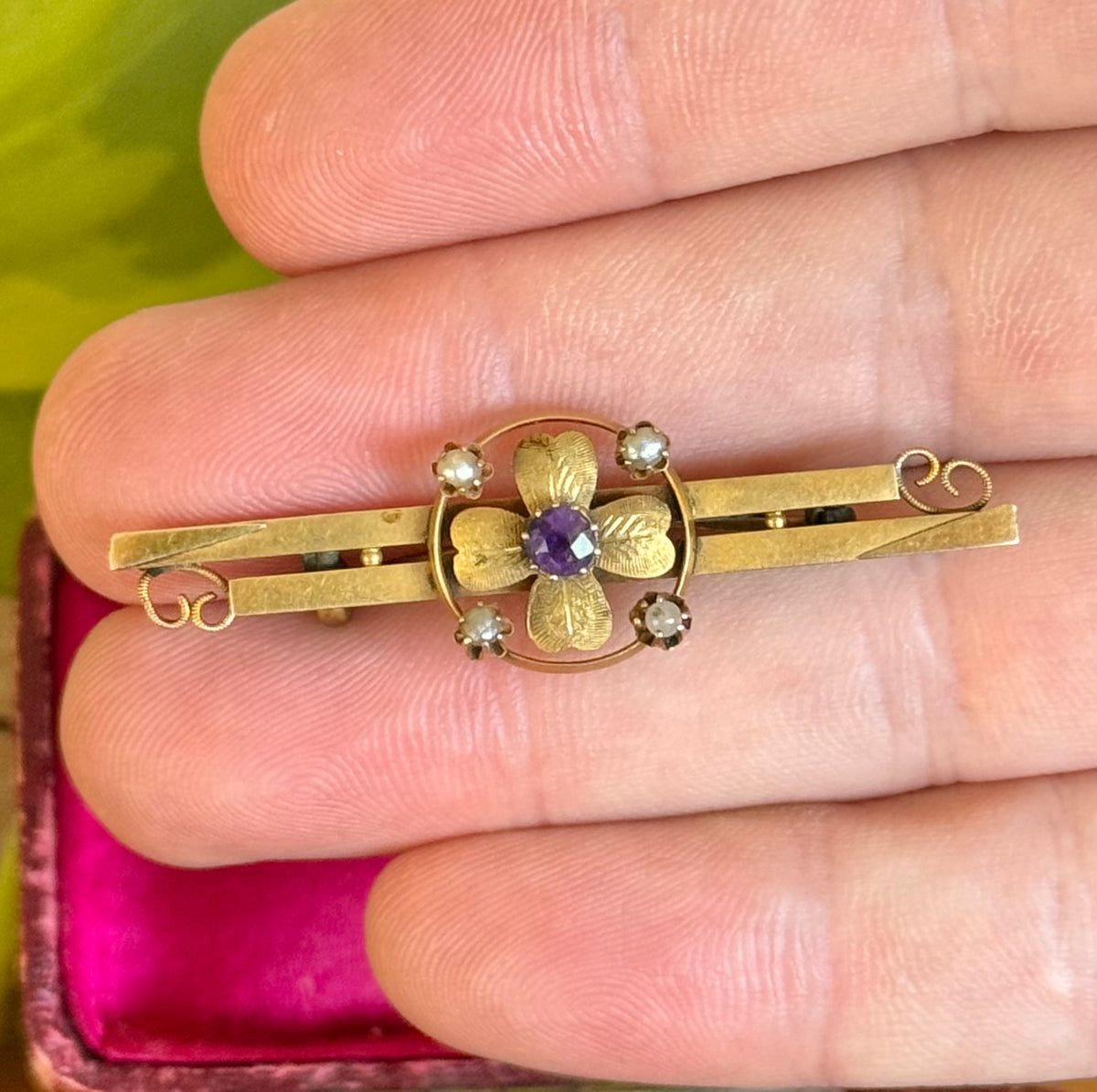 9ct Amethyst and Seed Pearl Brooch | 1900’s Taylor & Sharp, Hobart