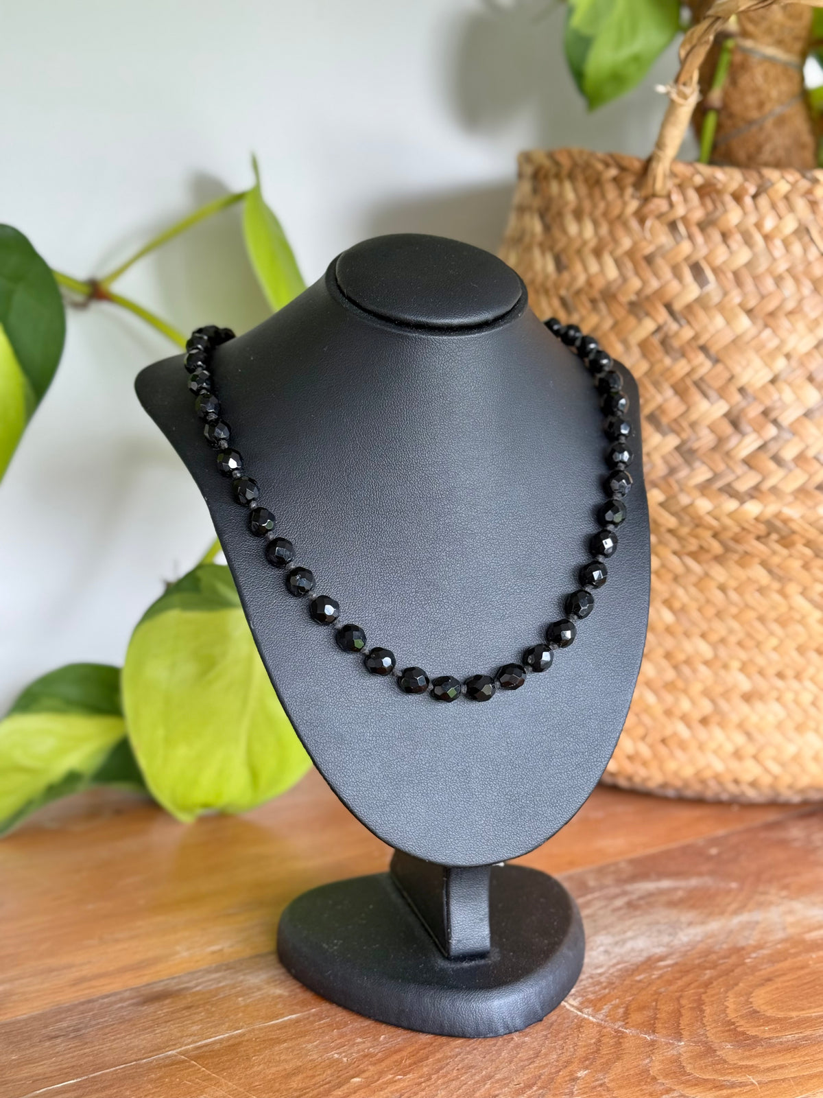 Faceted French Jet Necklace with Sterling Silver Findings