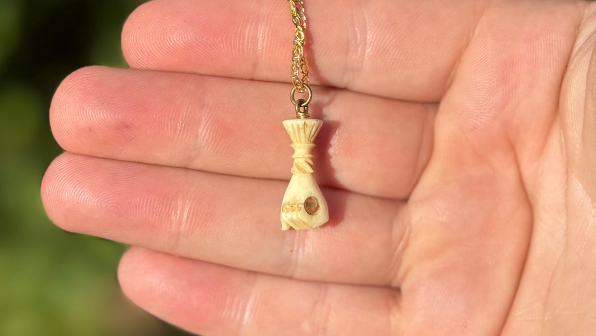 Paris Exposition Souvenir 1867 - Stanhope Picture Viewer | Antique Carved Bone Fist Pendant
