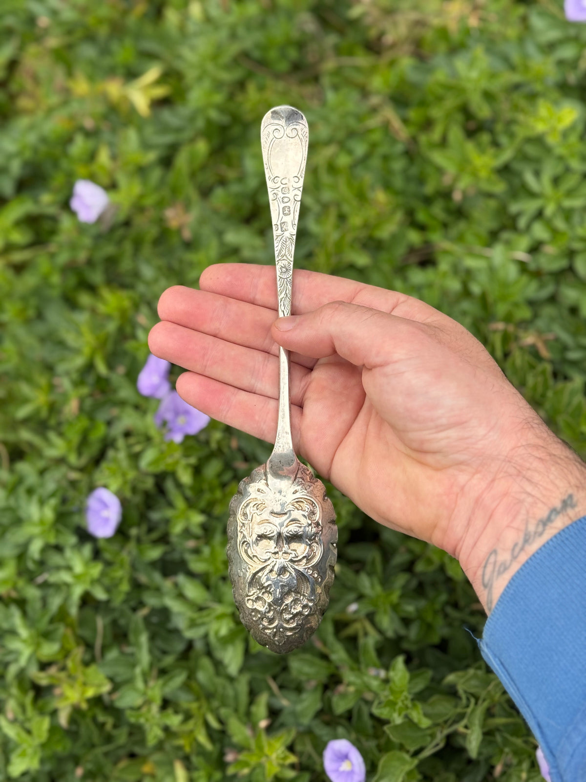 Hallmarked Silver 1798 - Jack the Green Repoussé Serving Spoon
