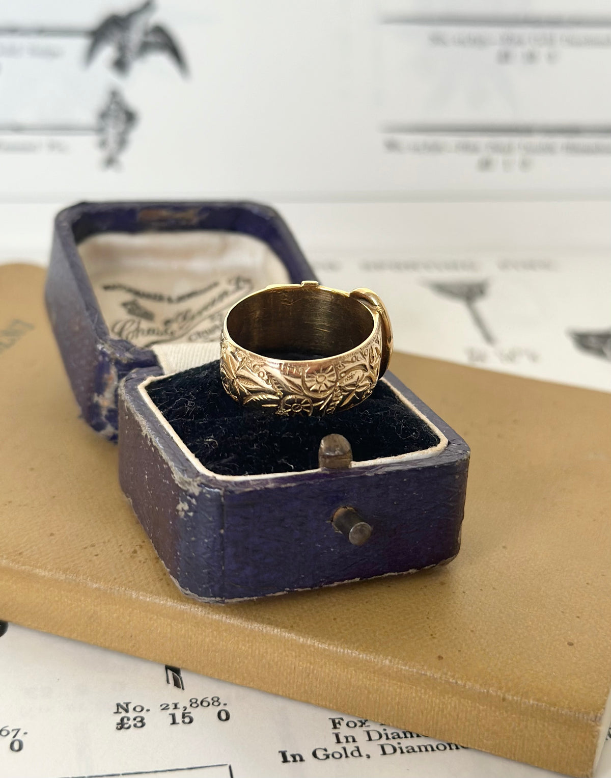 18ct Solid Buckle Ring | Antique, Hand Engraved