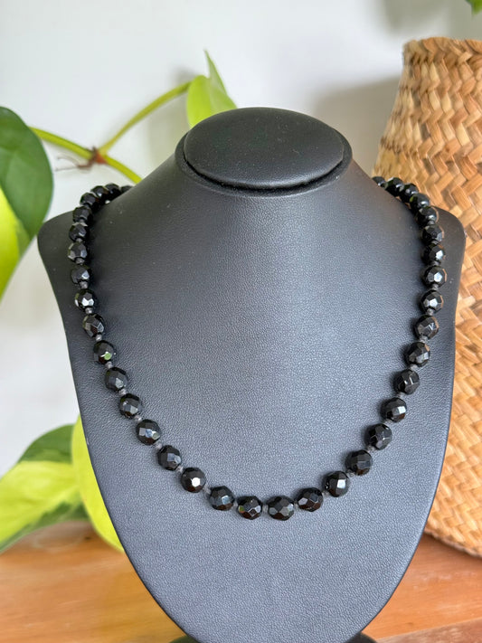 Faceted French Jet Necklace with Sterling Silver Findings