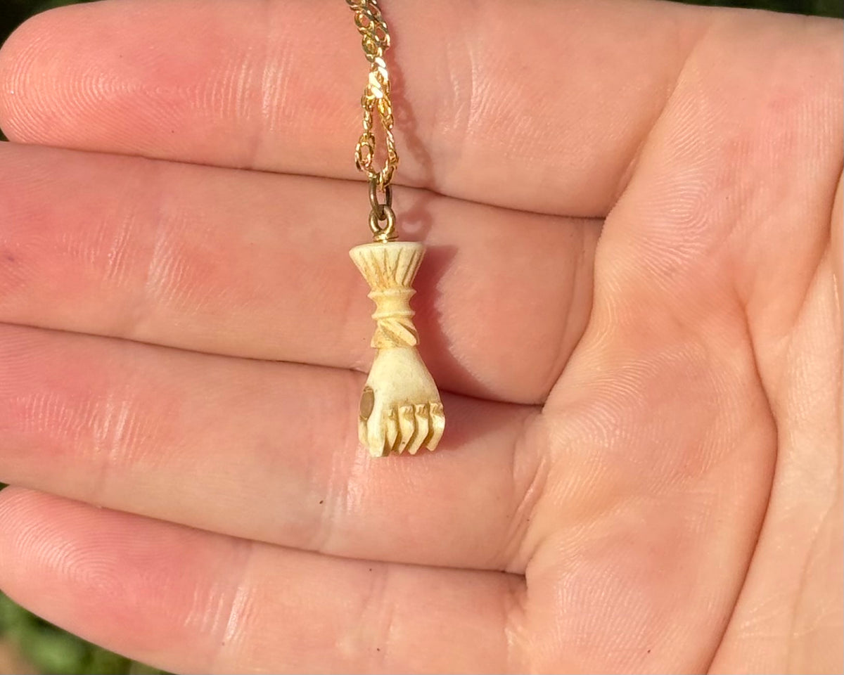 Paris Exposition Souvenir 1867 - Stanhope Picture Viewer | Antique Carved Bone Fist Pendant
