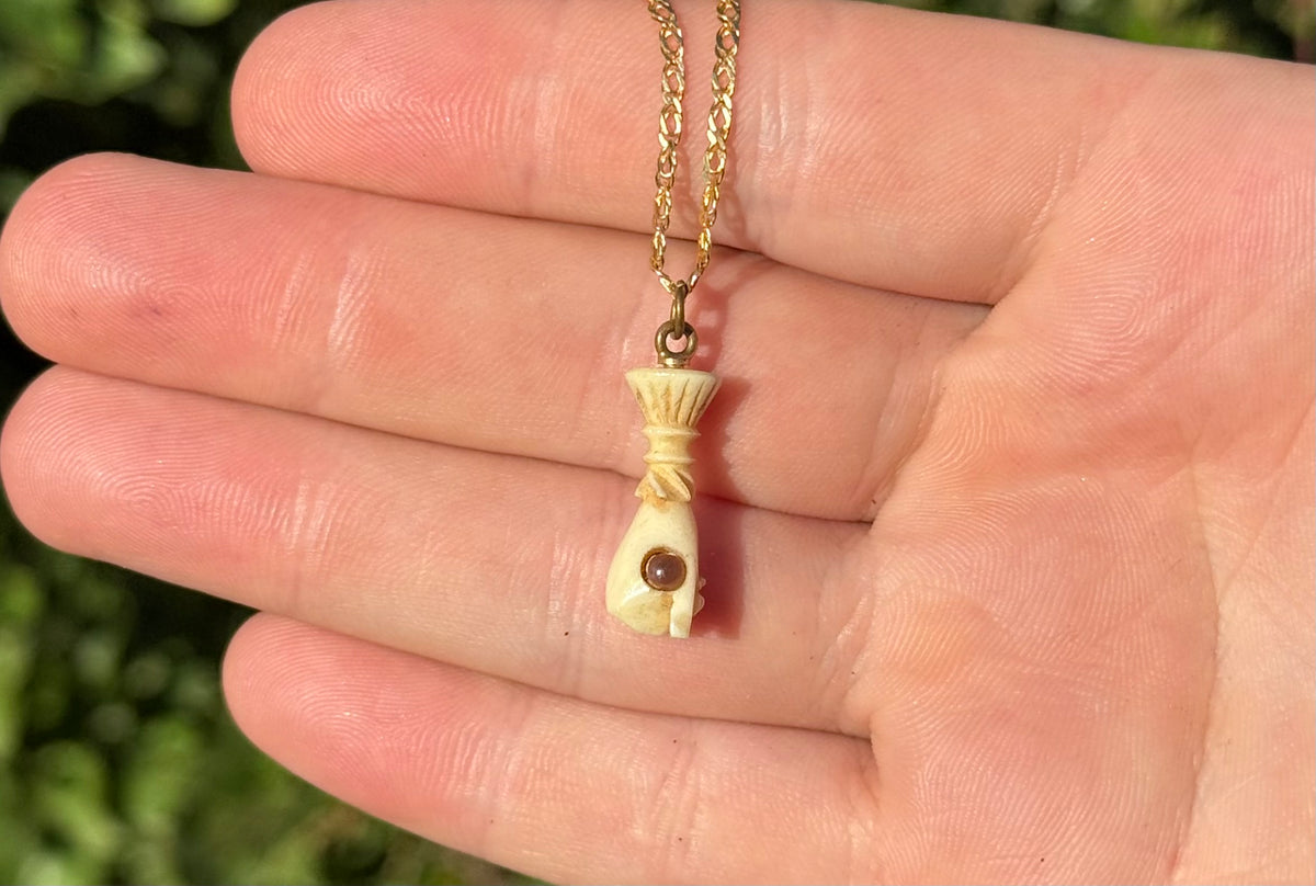 Paris Exposition Souvenir 1867 - Stanhope Picture Viewer | Antique Carved Bone Fist Pendant