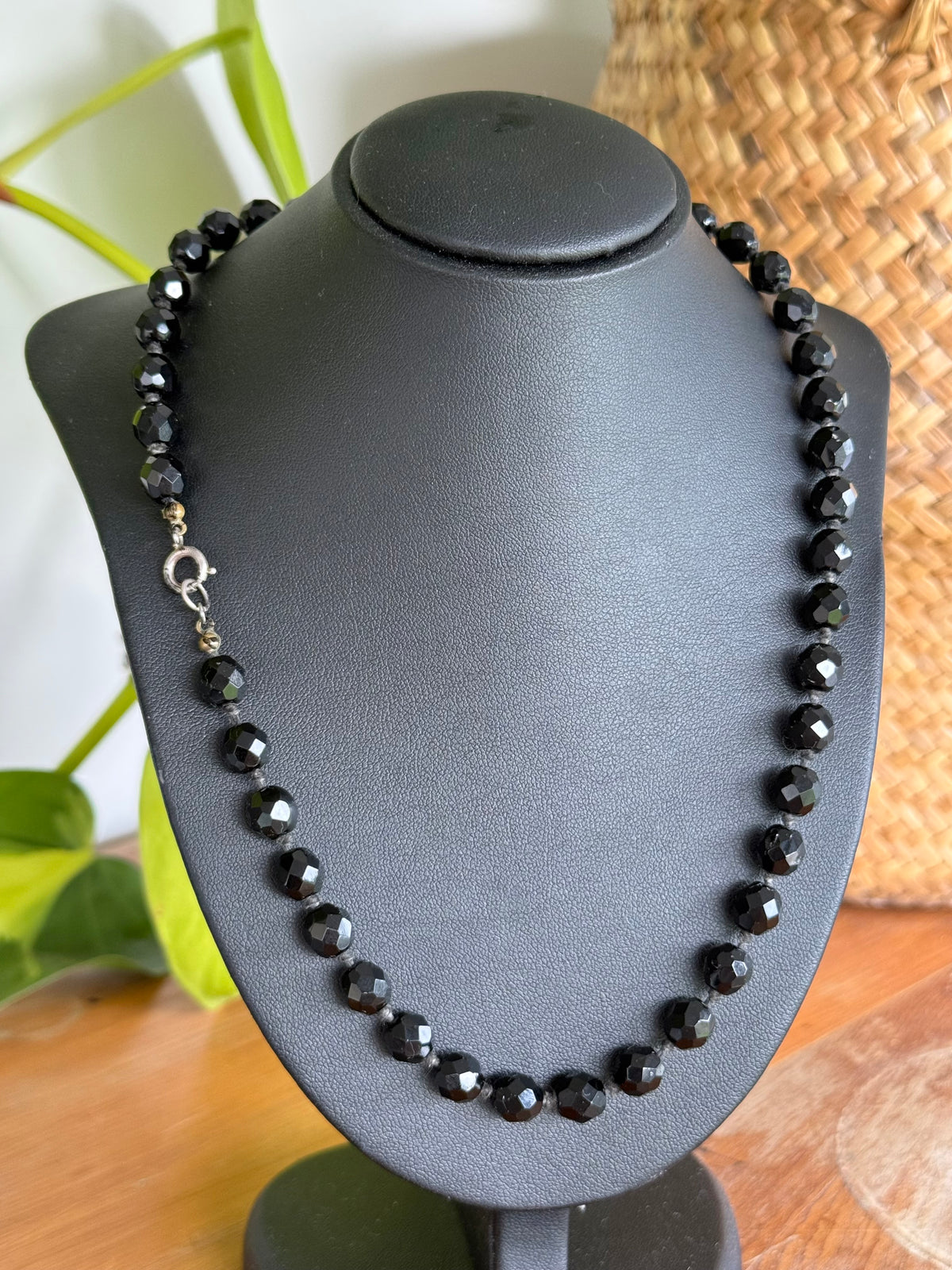 Faceted French Jet Necklace with Sterling Silver Findings