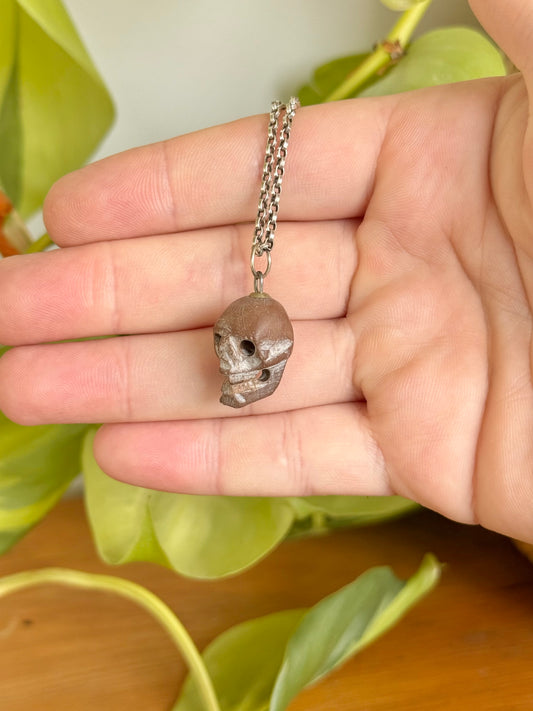 Antique Carved Stone Skull Pendant | Likely 1860’s Paris Exposition, Catacombs Souvenir, Memento Mori