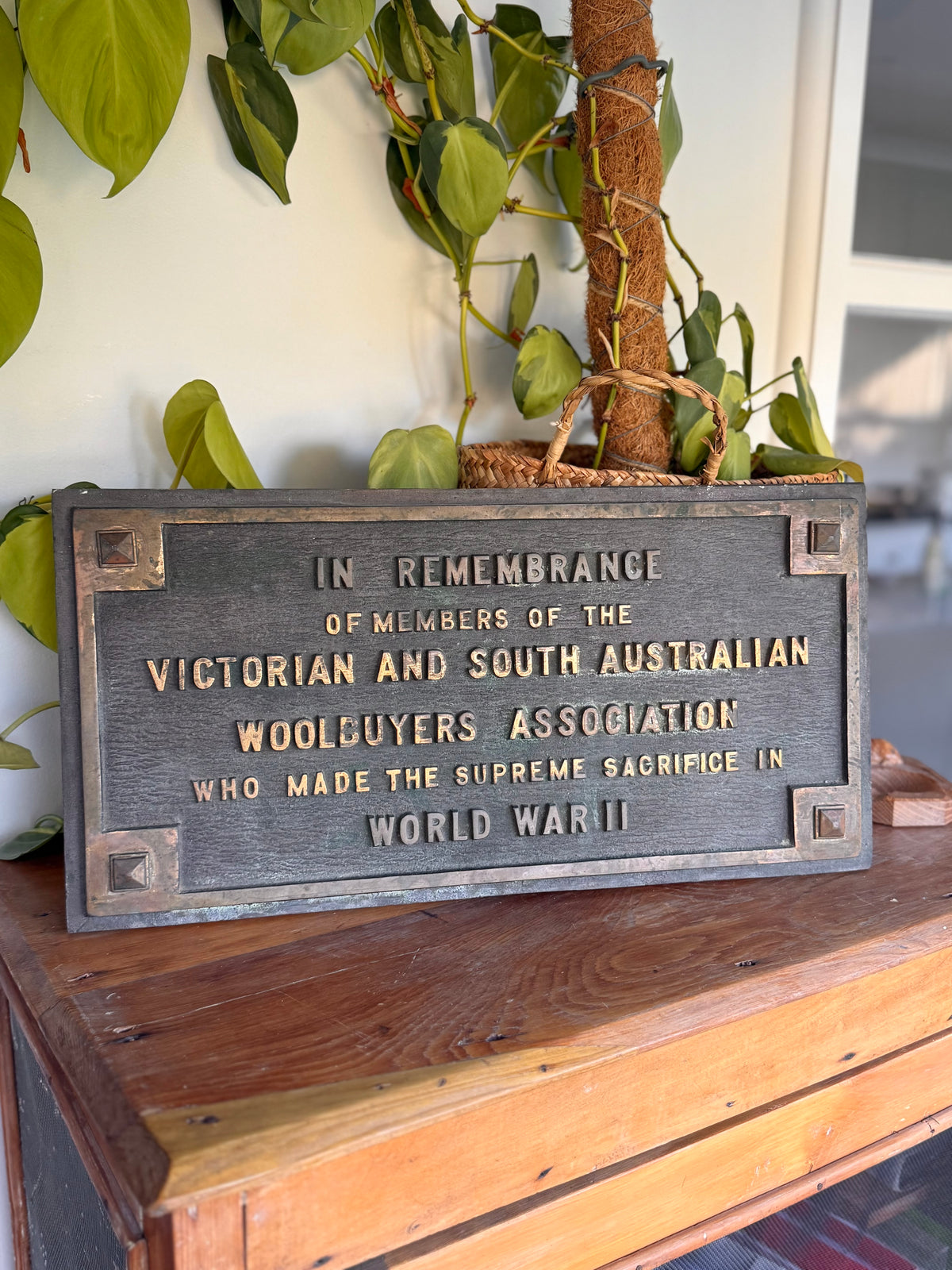Brass Memorial Plaque | Historic Elders Wool Store, Port Adelaide | WWII Woolbuyers Association