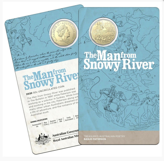 2020 The Man from Snowy River Banjo Paterson 50 Cent Coin on Card