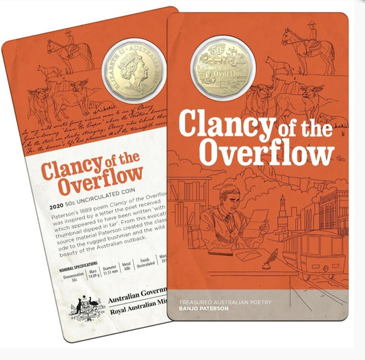 2020 Clancy of the Overflow Banjo Paterson 50 Cent Coin on Card