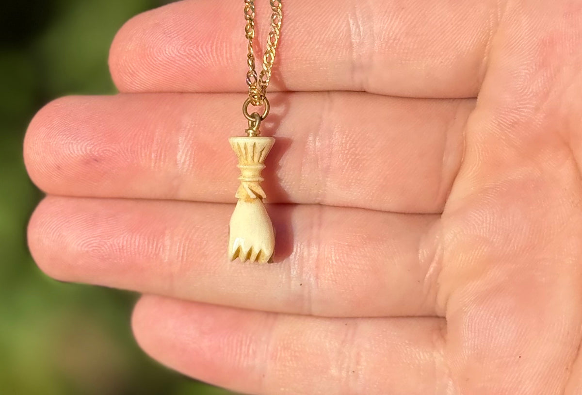 Paris Exposition Souvenir 1867 - Stanhope Picture Viewer | Antique Carved Bone Fist Pendant