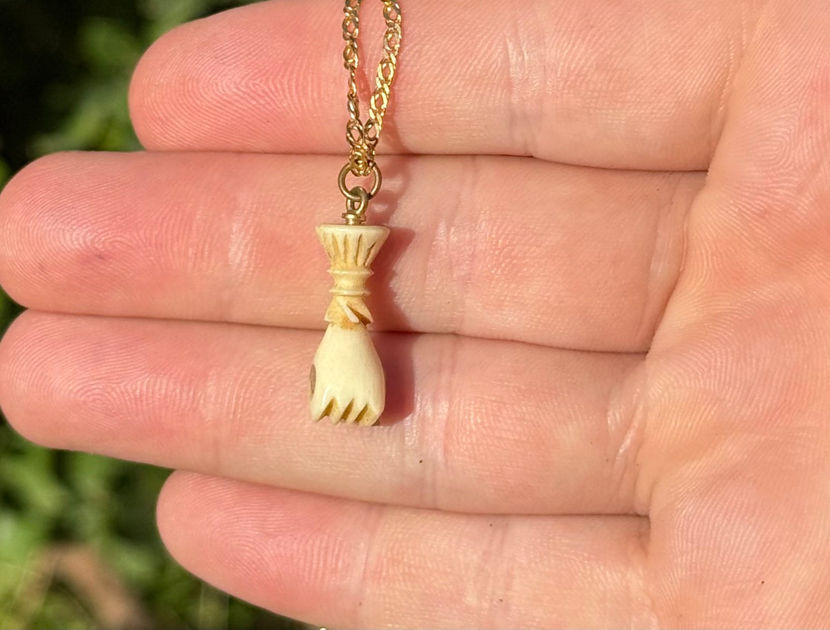 Paris Exposition Souvenir 1867 - Stanhope Picture Viewer | Antique Carved Bone Fist Pendant