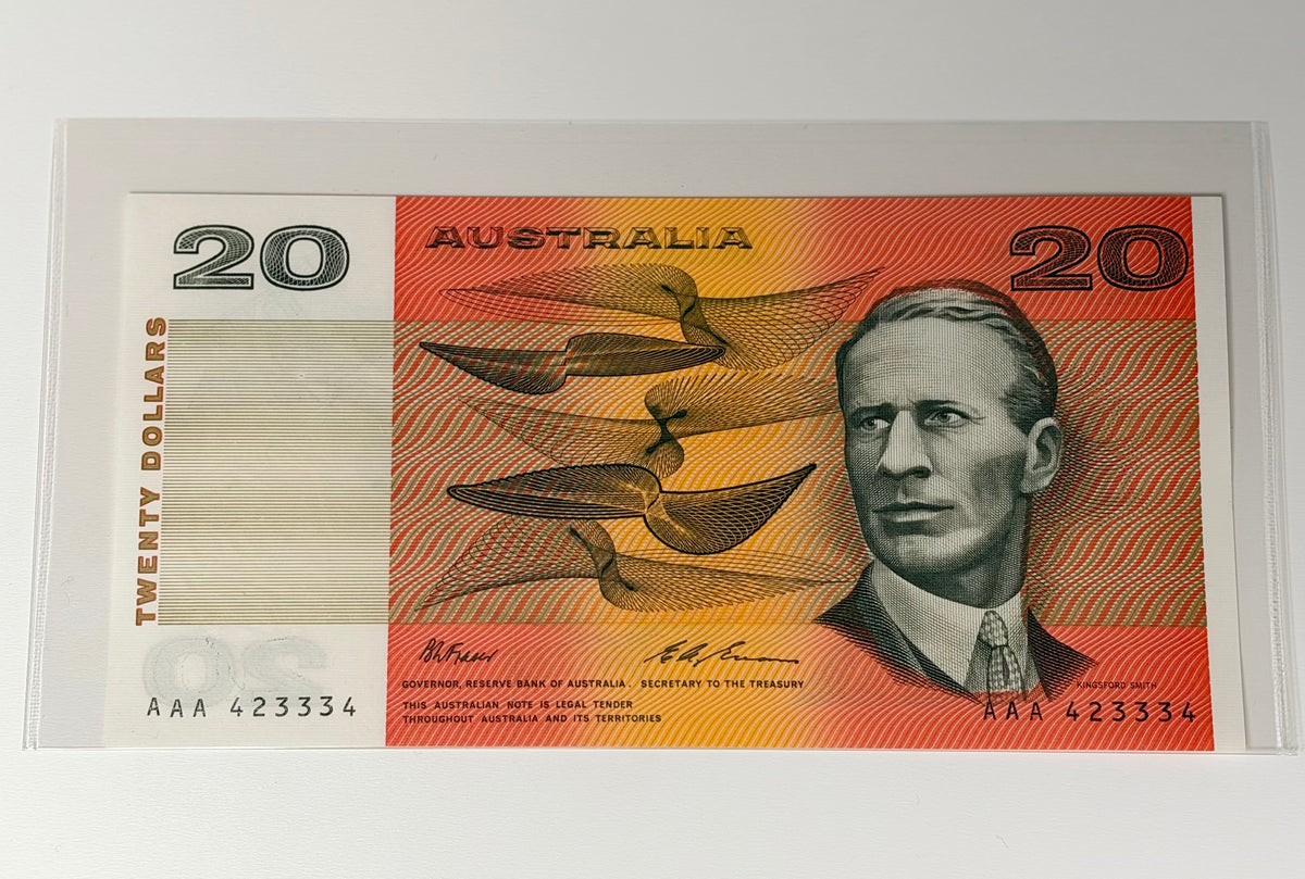 1993 Australian $20 Banknote – Fraser/Evans – AAA423334 – UNC