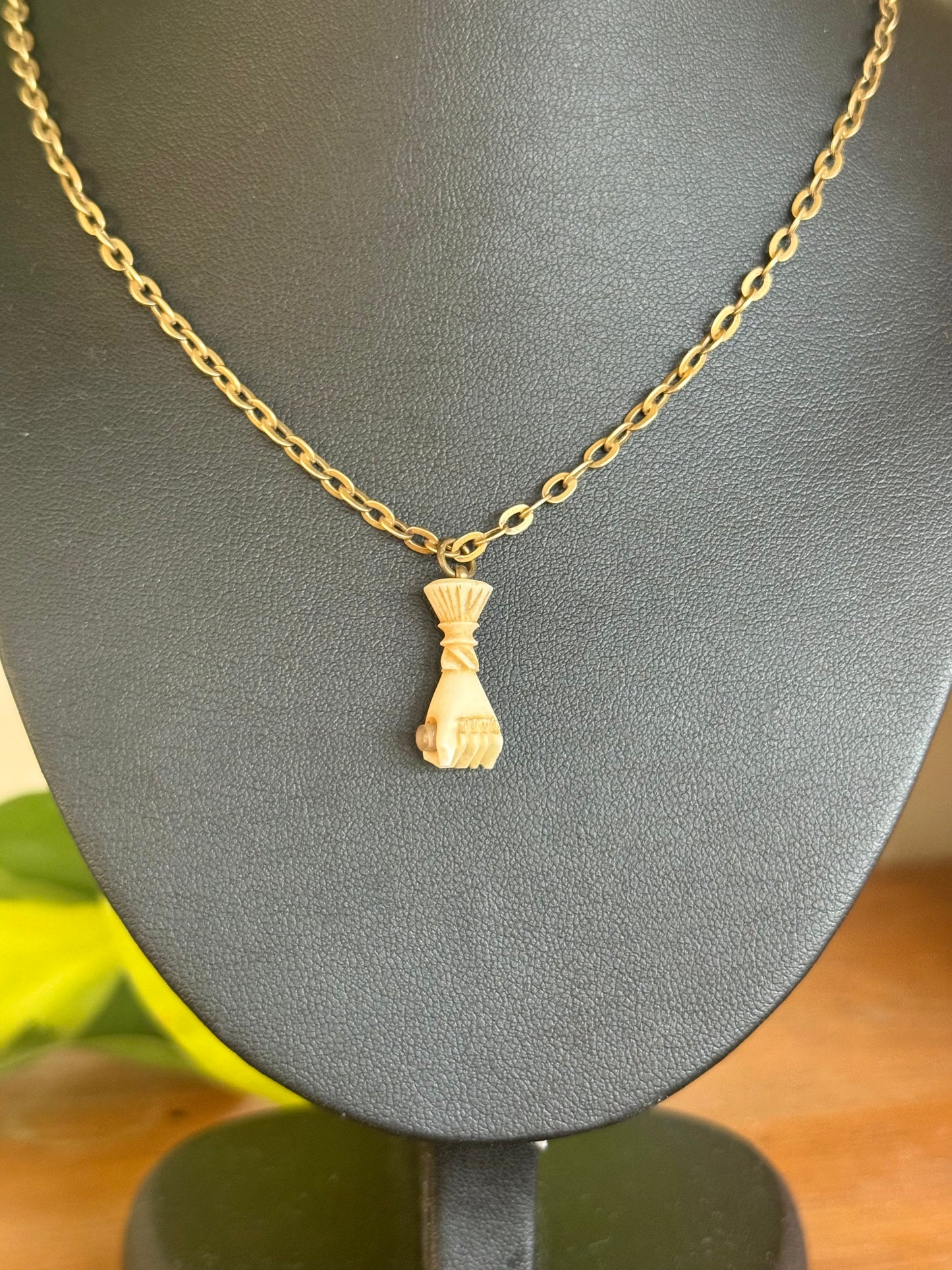 Antique Carved Bone Fist Stanhope Pendant – Notre Dame Image, c.1867