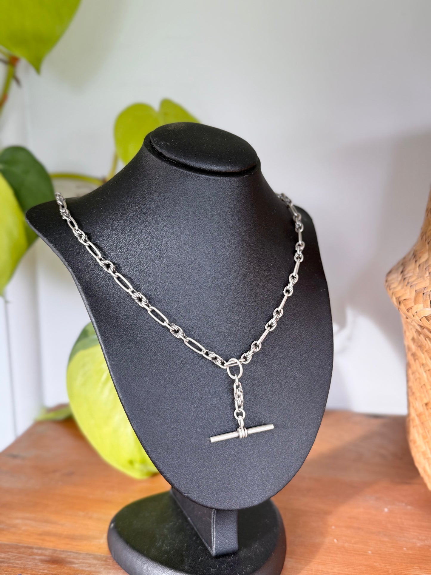 Vintage Sterling Silver Fancy Link Fob Chain – 52cm