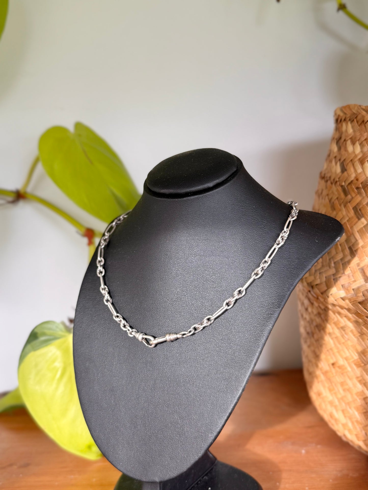 Vintage Sterling Silver Fancy Link Fob Chain – 52cm