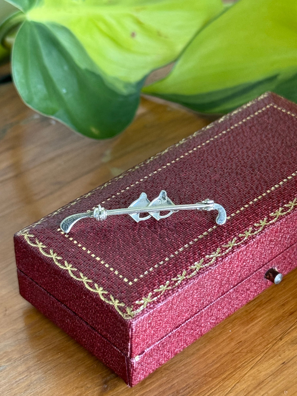 Vintage Sterling Silver Double Horse Head & Whip Brooch