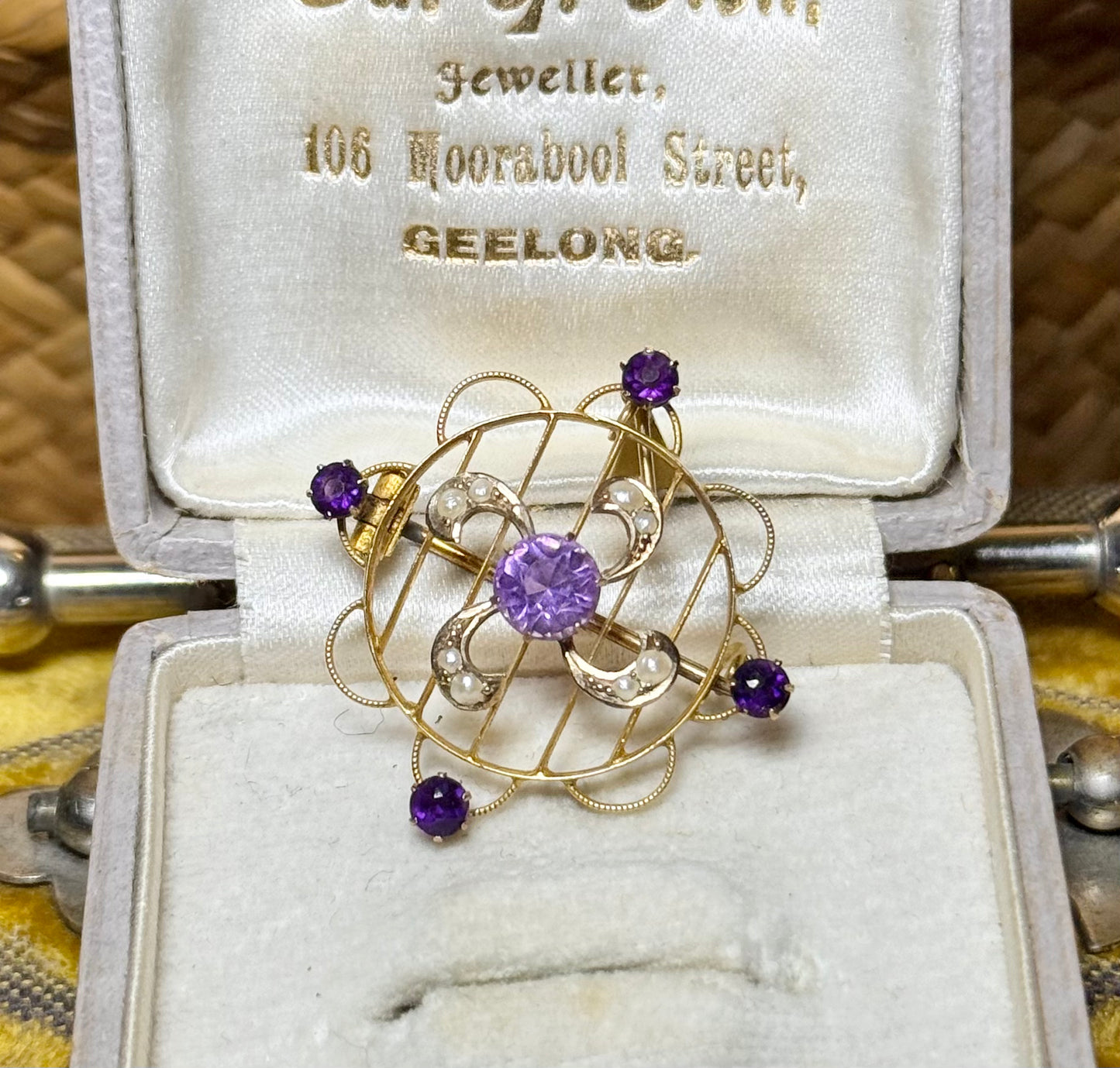 Amethyst and Seed Pearl Pendant, Brooch | Wills and Sons Australian 1900’s