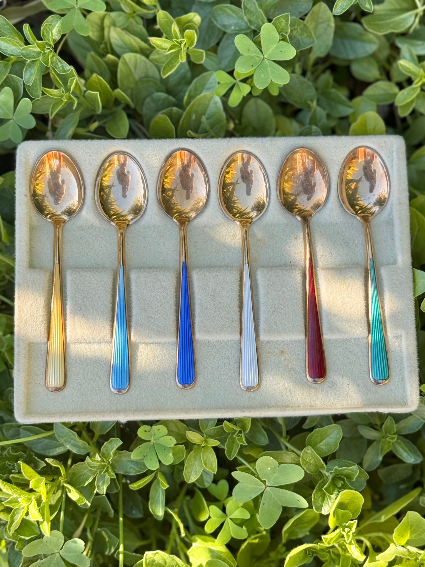 David - Andersen Tea Spoon Set  | Guilloché Enamel Sterling Silver