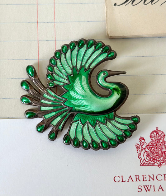 Guilloché enamel bird brooch - David Andersen | Norway